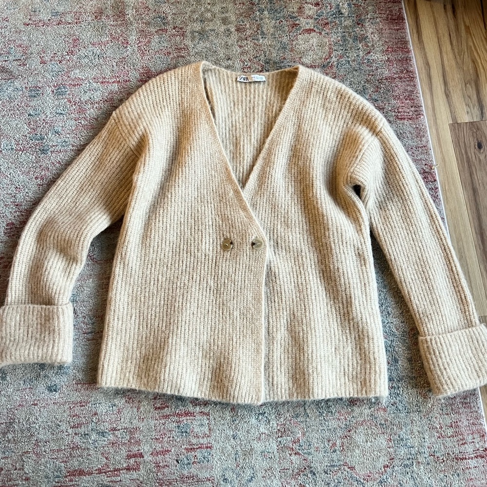 ZARA cream mohair oversized cardigan sweater Size Small